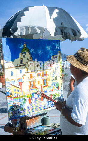 Künstler bei der Arbeit in der malerischen Stadt Positano in Italien. Stockfoto