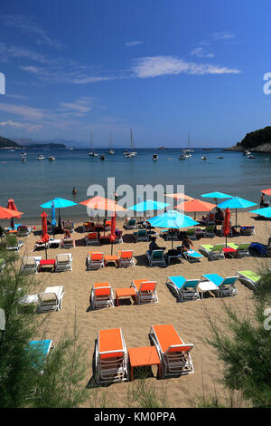 Sommer Blick von sunji Strand, Insel Lopud, einer der Elaphitischen Inseln in der Nähe von Dubrovnik, Dalmatinische Küste, Adria, Kroatien, Europa Stockfoto