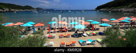 Sommer Blick von sunji Strand, Insel Lopud, einer der Elaphitischen Inseln in der Nähe von Dubrovnik, Dalmatinische Küste, Adria, Kroatien, Europa Stockfoto