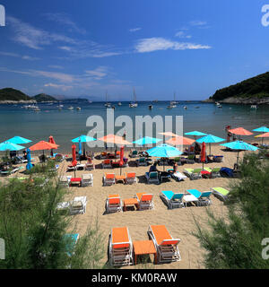 Sommer Blick von sunji Strand, Insel Lopud, einer der Elaphitischen Inseln in der Nähe von Dubrovnik, Dalmatinische Küste, Adria, Kroatien, Europa Stockfoto