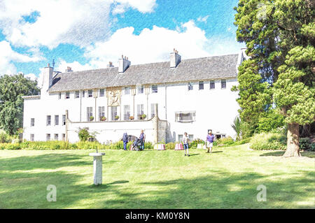 Bleistift Skizze des Hauses für ein Kunstliebhaber, von dem Architekten Charles Rennie Mackintosh 1901 in Glasgow, Schottland Stockfoto