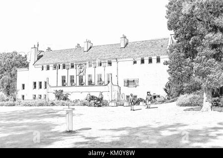 Bleistift Skizze des Hauses für ein Kunstliebhaber, von dem Architekten Charles Rennie Mackintosh 1901 in Glasgow, Schottland Stockfoto