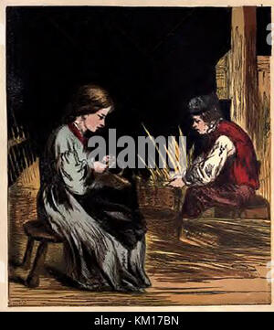 Blinde Menschen bei der Arbeit in der Viktorianischen Zeit, Stroh, Körbe und Stricken und Nähen. Aus einem farbigen Kinder der Zeit. Stockfoto