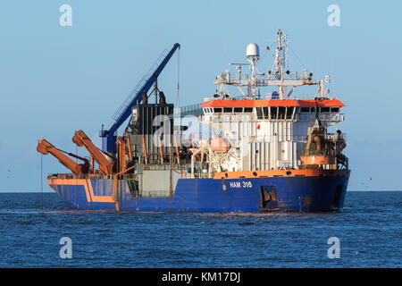 Trailing Suction Hopper Schwimmbagger Schinken 316 Betrieben von Van Oord, eine niederländische Firma mit einer der weltweit größten Flotten ausbaggern. Stockfoto