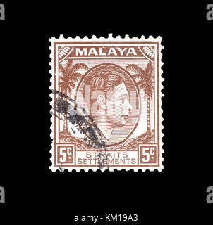 Storniert Briefmarke durch Malaysia gedruckt, das Porträt von König George VI., ca. 1937. Stockfoto