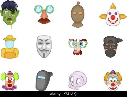 Maske Icon Set, Cartoon Stil Stock Vektor