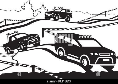Rallye mit Off-road Fahrzeuge - Vector Illustration Stock Vektor