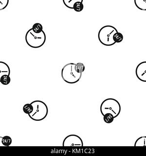 Uhr 24 7 Muster nahtlose Schwarz Stock Vektor