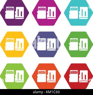 Beide Seiten der SD-Speicherkarte Icon Set Farbe hexaeder Stock Vektor