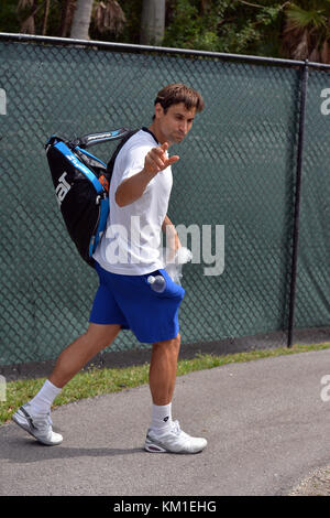 KEY BISCAYNE, FL - MÄRZ 24: David Ferrer im Crandon Park Tennis Center am 24. März 2016 in Key Biscayne, Florida. Personen: David Ferrer Stockfoto