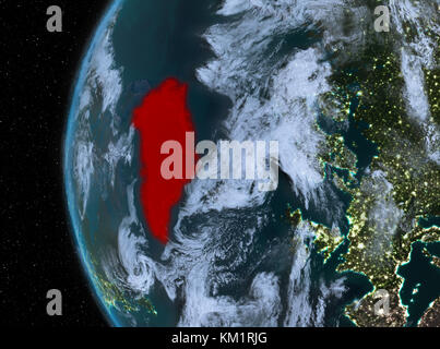 Nacht Karte von Grönland als aus dem Weltraum auf der Erde gesehen. 3D-Darstellung. Elemente dieses Bild von der NASA eingerichtet. Stockfoto