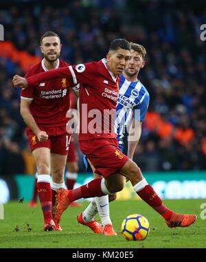 Roberto Firmino von Liverpool in der Premier League Match zwischen Brighton und Hove Albion und Liverpool an der American Express Community Stadion in Brighton und Hove. 02 Dez 2017 *** EDITORIAL NUR VERWENDEN *** FA Premier League und der Football League Bilder unterliegen dem DataCo Lizenz siehe Www.football-dataco.com Stockfoto