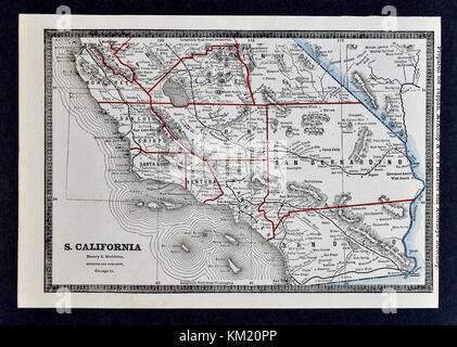 George Cram antike Karte von Atlas 1866 für Anwälte und Banker: Usa - südliche Kalifornien - Los Angeles San Diego Santa Barbara Stockfoto