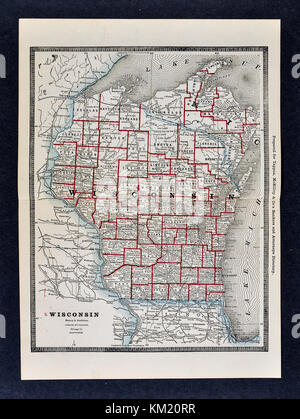 George Cram antike Karte von Atlas 1866 für Anwälte und Banker: Usa - Wisconsin- Madison Green Bay Marquette Stockfoto