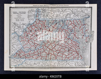 George Cram antike Karte von Atlas 1866 für Anwälte und Banker: Usa - Virginia Maryland - West Virginia Richmond Washington DC Baltimore Stockfoto