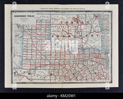 George Cram antike Karte von Atlas 1866 für Anwälte und Banker: Usa - North Texas & Indianerterritorium Oklahoma - Dallas Fort Worth Denton Tulsa Stockfoto