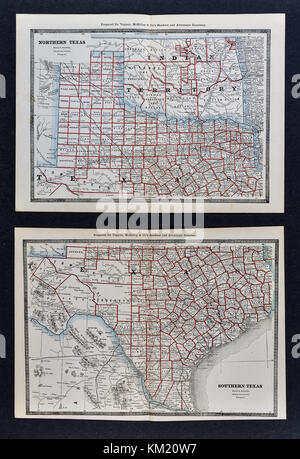 George Cram antike Karte von Atlas 1866 für Anwälte und Banker: Usa - Texas - Austin Houston San Antonio Dallas Fort Worth Galveston Stockfoto