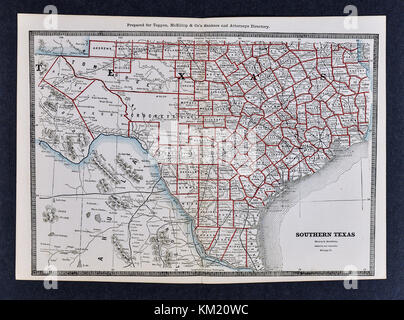 George Cram antike Karte von Atlas 1866 für Anwälte und Banker: Usa - South Texas - Austin, San Antonio Brownsville El Paso Stockfoto