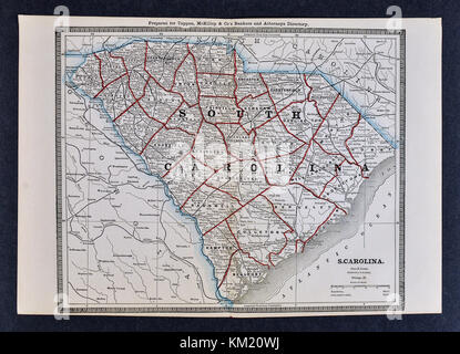 George Cram antike Karte von Atlas 1866 für Anwälte und Banker: Usa - South Carolina - Charleston Columbia Stockfoto