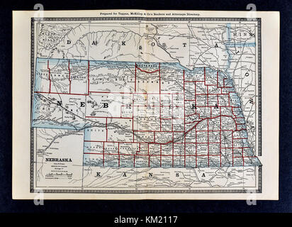 George Cram antike Karte von Atlas 1866 für Anwälte und Banker: Usa - Nebraska - Omaha Lincoln Stockfoto