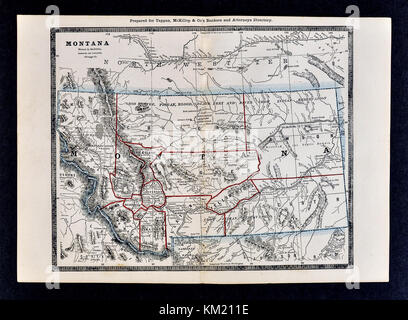 George Cram antike Karte von Atlas 1866 für Anwälte und Banker: Usa - Montana - Billings Helena Missoula Butte Stockfoto