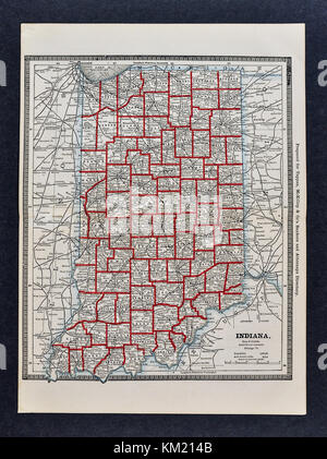 George Cram antike Karte von Atlas 1866 für Anwälte und Banker: Usa - Indiana - Indianapolis Fort Wayne South Bend Stockfoto