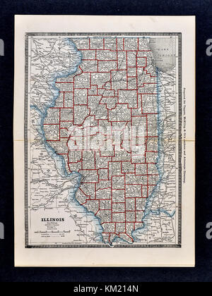 George Cram antike Karte von Atlas 1866 für Anwälte und Banker: Usa - Illinois - Chicago Springfield Stockfoto