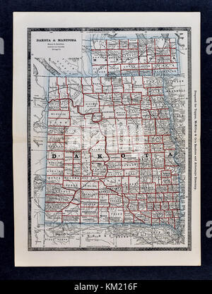 George Cram antike Karte von Atlas 1866 für Anwälte und Banker: Usa - North & South Dakota - Bismark Pierre & Manitoba Kanada Winnipeg Stockfoto