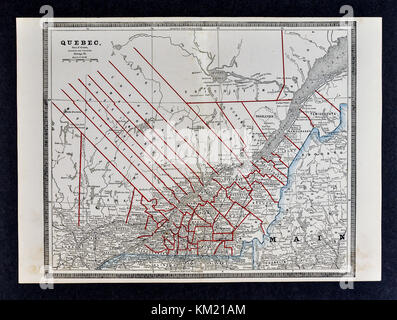 George cram antike Karte von 1866 Atlas für Anwälte und Banker: Quebec Kanada - Montreal Quebec City St. Lawrence River Stockfoto