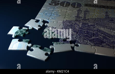 Argentinien pesos Puzzle auf blauem Hintergrund Stockfoto