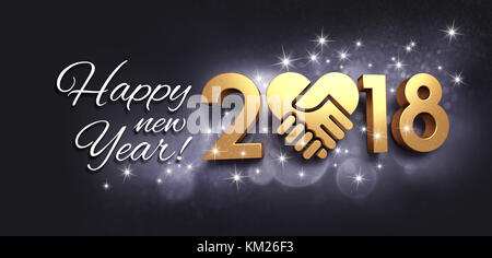 Grüße und neue Jahr Datum 2018, komponiert mit einem goldenen Herzen, glitzernde auf schwarzem Hintergrund - 3D-Darstellung Stockfoto