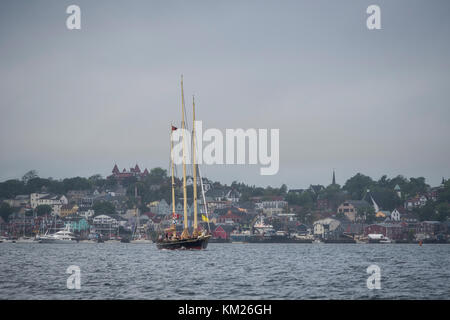 Blick von einem Boot im Hafen von Lunenburg, Nova Scotia, Kanada. Stockfoto