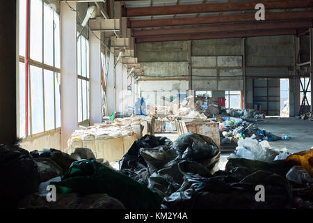 Papierkorb Lagerung auf der Recyclinganlage Stockfoto