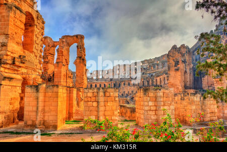 Amphitheater von El Jem, ein UNESCO Welterbe in Tunesien Stockfoto