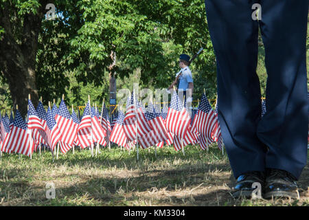 Ehrengarde ständigen wachen über ein Feld der amerikanische Flaggen zu Ehren des US-Militärs Stockfoto