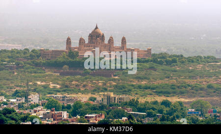 Luftaufnahme des Umaid Bhawan Palace, Jodhpur, Rajasthan, Indien Stockfoto