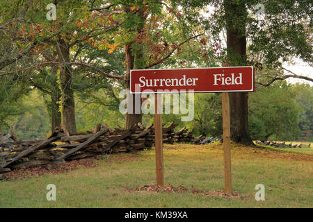 Kapitulation Feld Zeichen in der Yorktown Schlachtfeld in Yorktown, Virginia Stockfoto