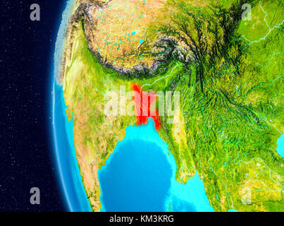Abbildung von Bangladesch aus der Erdumlaufbahn auf dem Planeten Erde. 3D-Abbildung. Elemente dieses Bildes, bereitgestellt von der NASA. Stockfoto