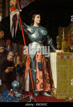 Jeanne d'Arc (1412-1431). Die Maind von Orleans, Heldin von Frankreich durig Hundertjährigen Krieg. Jeanne d'Arc an der Krönung Karls VII., 1854. Von Jean-Auguste-Dominique Dominique Ingres (1780-1867). Louvre Museum. Paris. Frankreich. Stockfoto