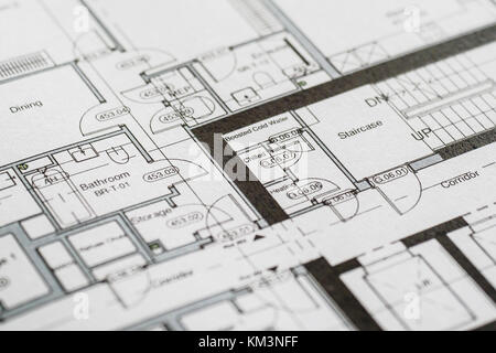 Detailansicht der architektonischen und konstruktiven Konstruktionszeichnungen. Querformat. Stockfoto