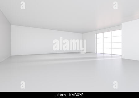 Streulicht Licht vom Fenster auf den weißen Raum. 3D-Rendering Stockfoto