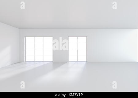 Streulicht Licht vom Fenster auf den weißen Raum. 3D-Rendering Stockfoto