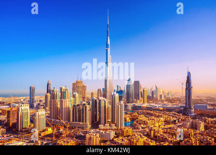 Tolle Aussicht auf die Skyline von Downtown Dubai, Dubai, Vereinigte Arabische Emirate Stockfoto