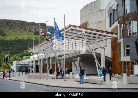 Großbritannien: Fassade des Scottish Parliament Building in Edinburgh. Foto von 12. September 2017. Weltweit verwendet Stockfoto