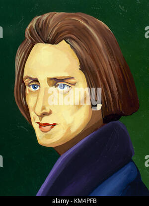 Franz Liszt (1811-1886). Ungarische Komponist und virtuose Pianist. Porträt. Aquarell. Stockfoto