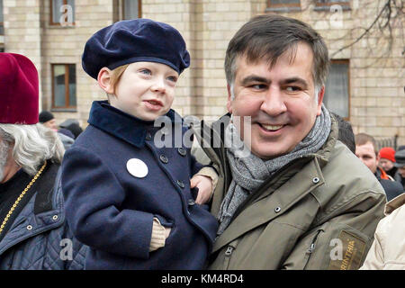 Kiew, Ukraine. 3 Dez, 2017. Ehemalige georgische Präsident und ehemaliger Gouverneur der Region Odessa Micheil Saakaschwili im Amtsenthebungsverfahren März in Kiew Quelle: alexandr Gusew/Pacific Press/alamy leben Nachrichten Stockfoto