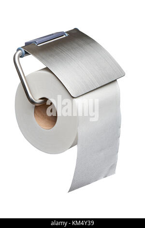 Weiß wc Papier Spender auf weißem Hintergrund mit Freistellungspfad isoliert Stockfoto