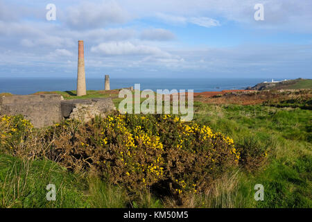 Blick nach unten in Richtung der Levante Zinnmine und Strahl Motor in der Nähe von St Ives in Cornwall, UK Foto aufgenommen von Simon dack Stockfoto