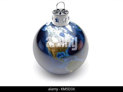 Planet Earth Globus Weihnachtskugel Dekoration, Amerika - Begriff Stockfoto