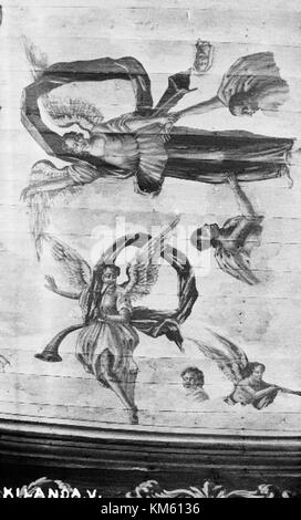 Fotografie der Kilanda Church (Kilanda kyrka) in Schweden, katalogisiert unter KMB Nummer 16000200160089, mit Deckengemälden von Engeln, die Ditleff Ross in den Jahren 1738–39 erschaffen hat. Stockfoto